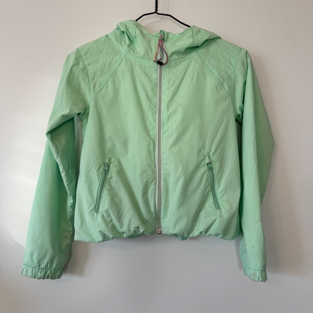 Ivivva Rain Shine Jacket Mint Green Packable Full Zip Hooded Coat Sz 4 *Flaw